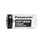 Panasonic CR123A lithium battery on a white background