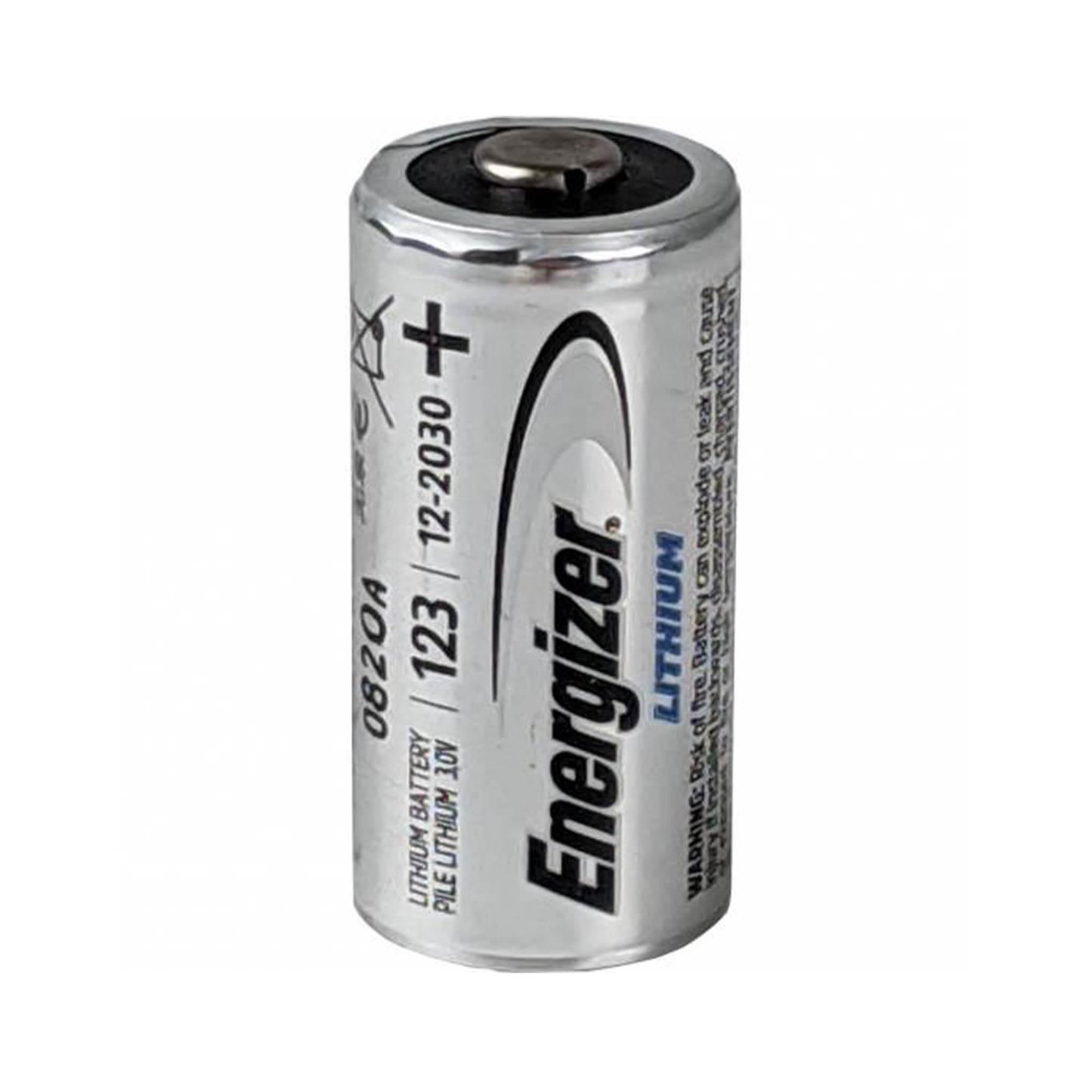 Energizer 123 lithium battery on a white background